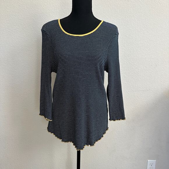 Modcloth Top 4X Plus Long Sleeve Striped Navy Blue Layer Nautical Twee Ribbed - Picture 1 of 11